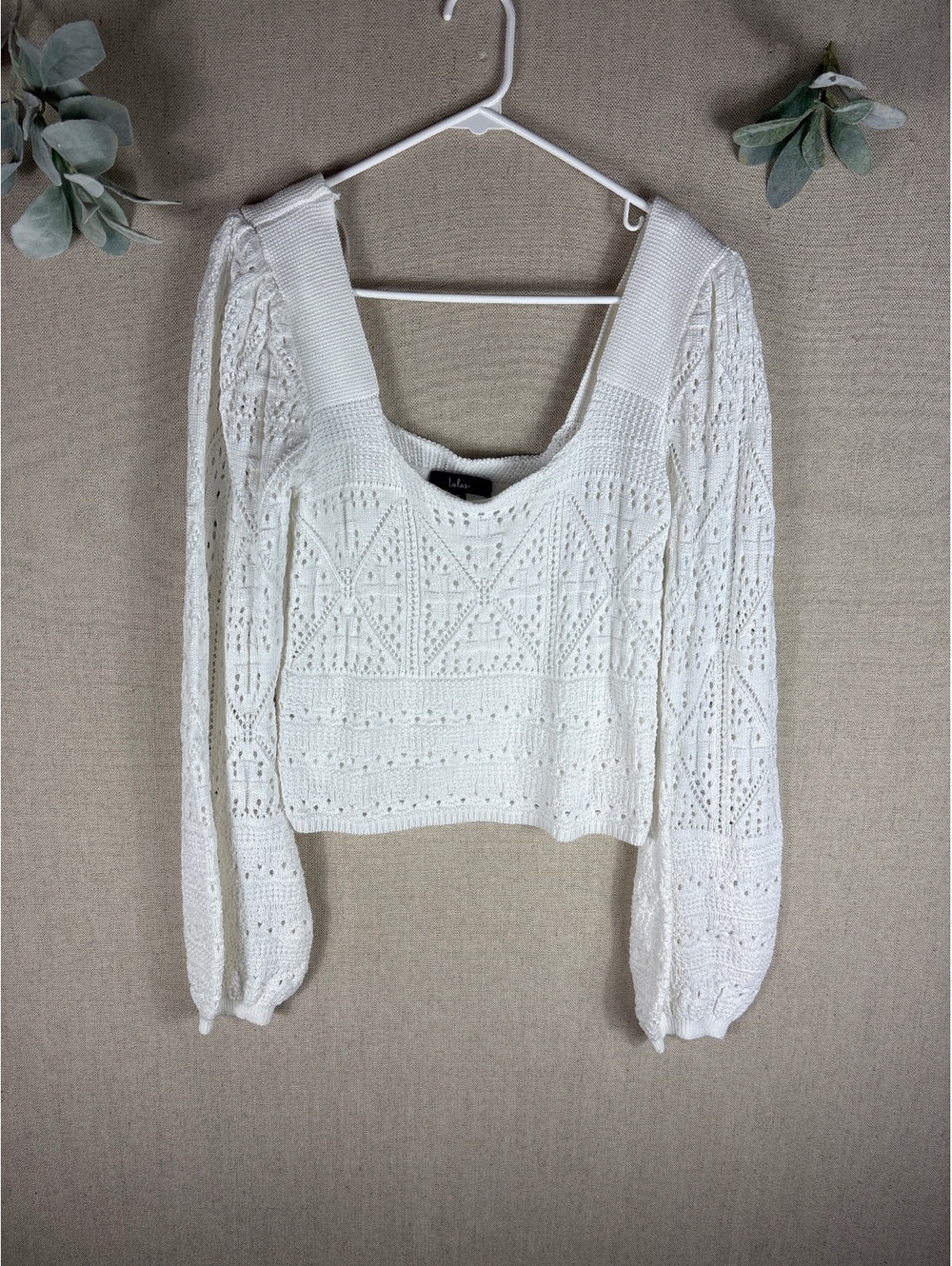 Lulu’s > White Cropped Long Sleeve Crochet Festival Bohemian Top Medium